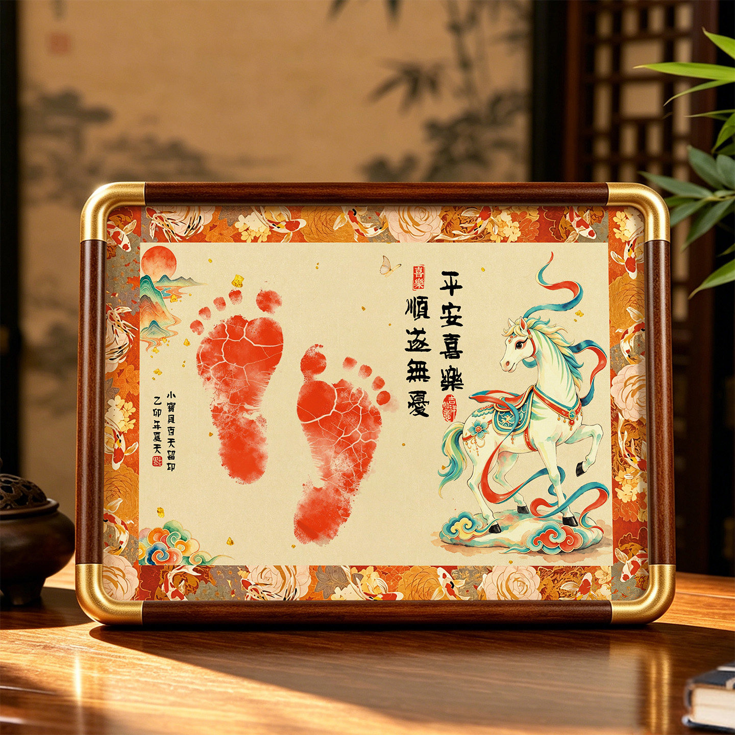 满月手足印宝宝纪念品足印相框新生婴儿手印脚印周岁百天留念摆件