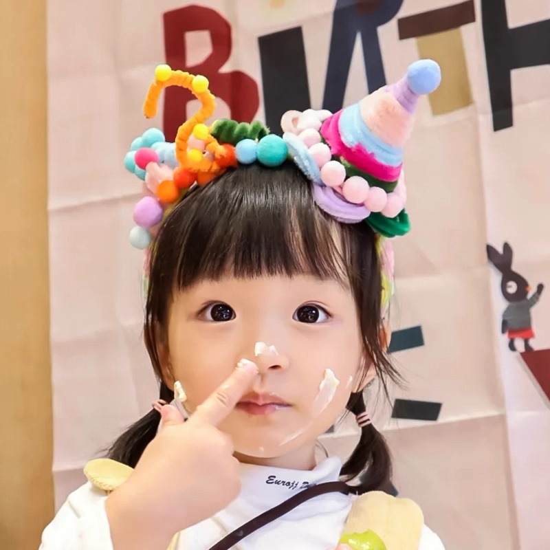 ins宝宝周岁生日帽子创意扭扭棒
