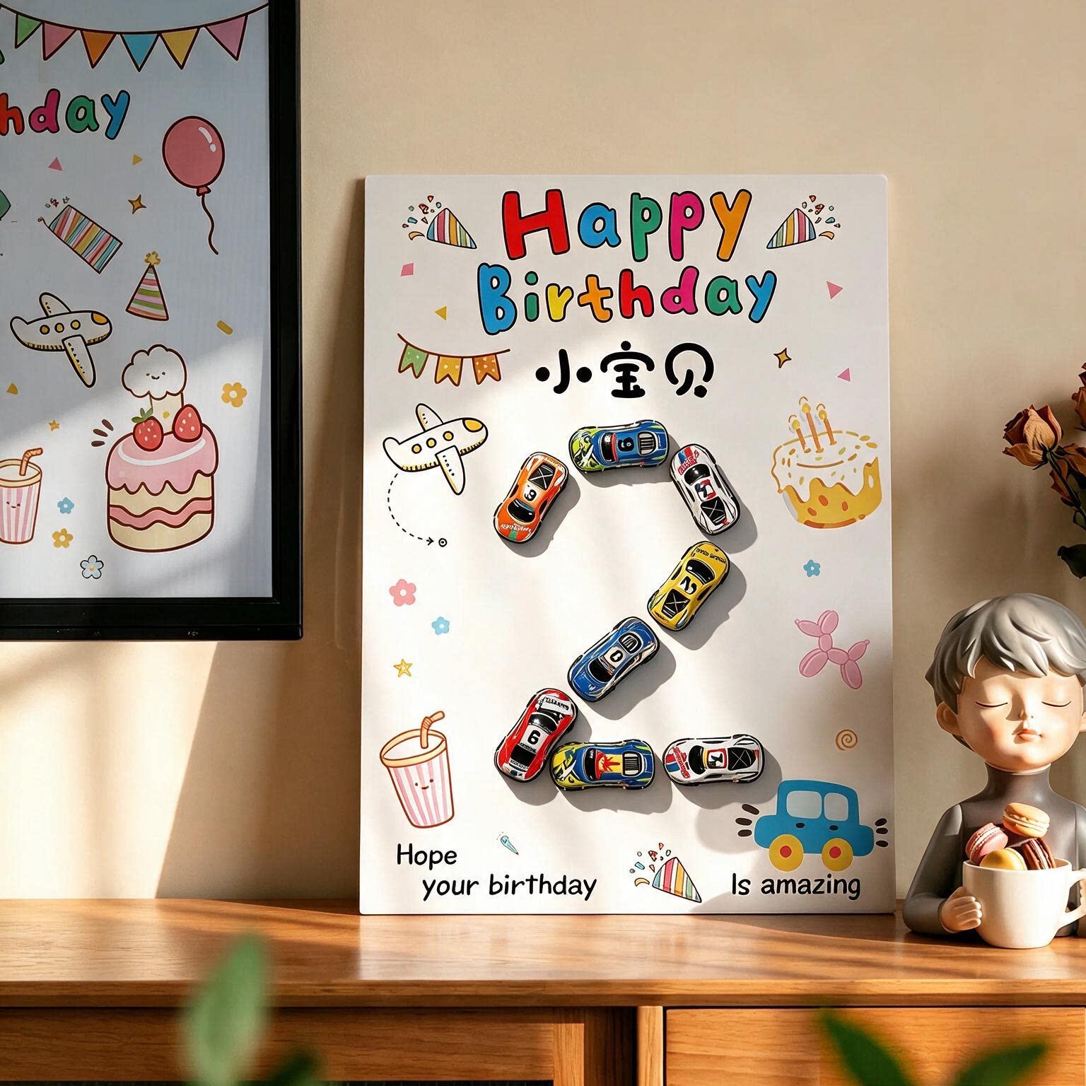生日快乐儿童汽车kt板摆件男孩宝宝周岁派对场景装饰仪式感背景板图片