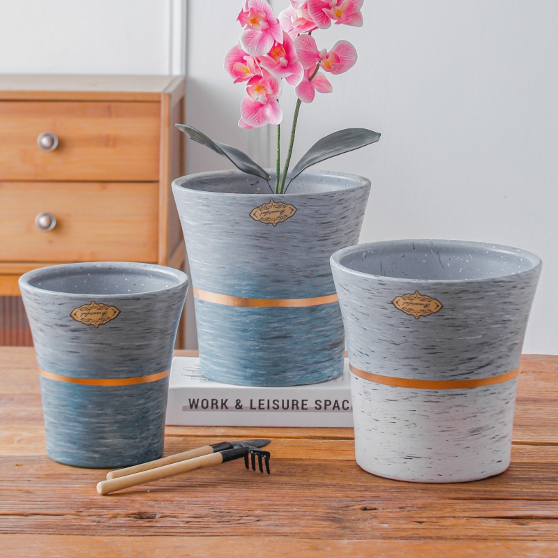 花盆陶瓷大口径简约创意桌面客厅兰花发财树杜鹃花绿植特价送托盘