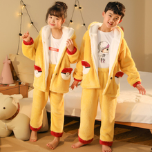 儿童加厚皮卡丘睡衣套装秋冬季男童女童长袖保暖珊瑚绒卡通家居服