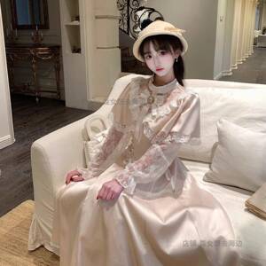 森女系原创想去海边 温婉诗篇 清楚系蕾丝斗篷连衣裙温柔精致少女
