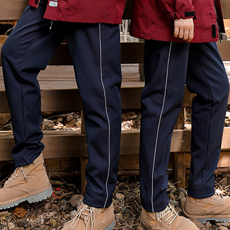 小学生加绒冲锋裤秋冬季藏蓝色初高中一条杠防风校服裤儿童冲锋衣