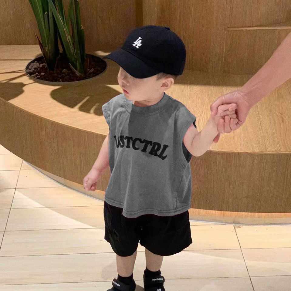 2025新款纯棉背心儿童夏装时尚套装宝宝帅气上衣无袖短裤两件套潮