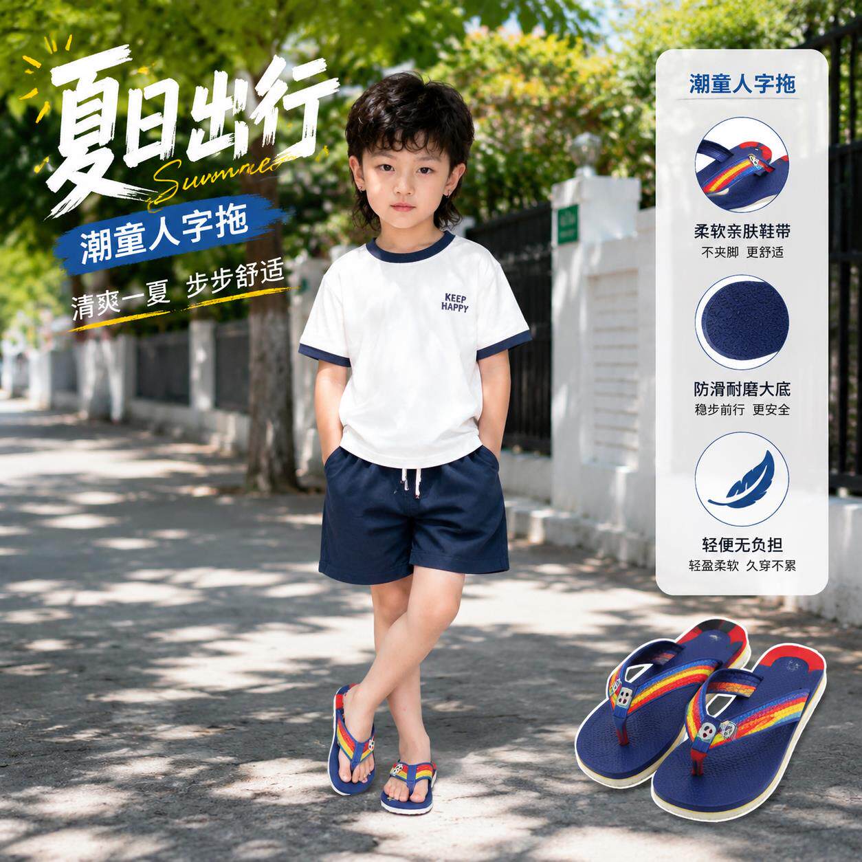 儿童人字拖男童沙滩拖鞋可下水湿水小学生海边防滑夹脚夏天凉拖鞋