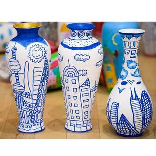 素胚花瓶白色陶瓷白胚釉下彩彩绘非石膏儿童diy手工画画陶艺素坯