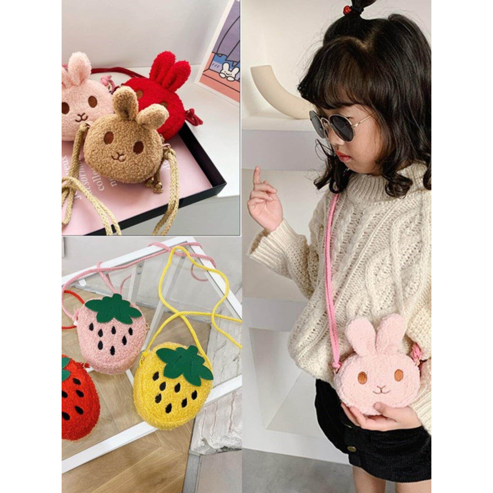 1-3岁宝宝小包女童斜挎包新款时尚迷你可爱毛绒兔子婴幼儿零钱包