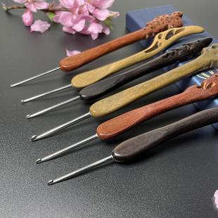 檀木柄钩针手工diy勾针工具套装 子包包毛线防滑材料包 编织毛衣鞋