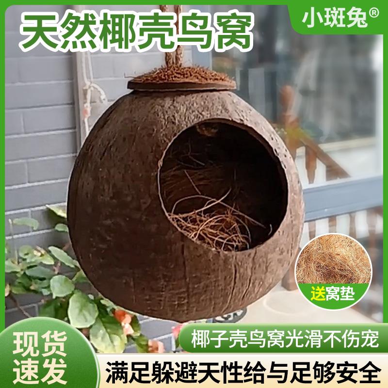 椰子壳鸟窝虎皮牡丹珍珠文鸟玄凤鹦鹉纯天然椰壳窝草窝鸟巢鸟用具