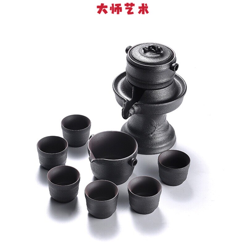 大师艺术高端家用复古风懒人半全自动茶具陶瓷黑色套装茶壶杯