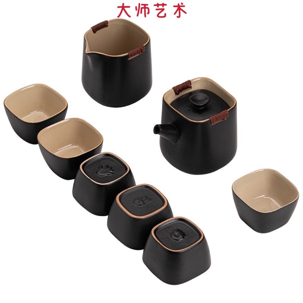 大师艺术黑陶功夫茶具套装家用简约茶海陶瓷套组日式