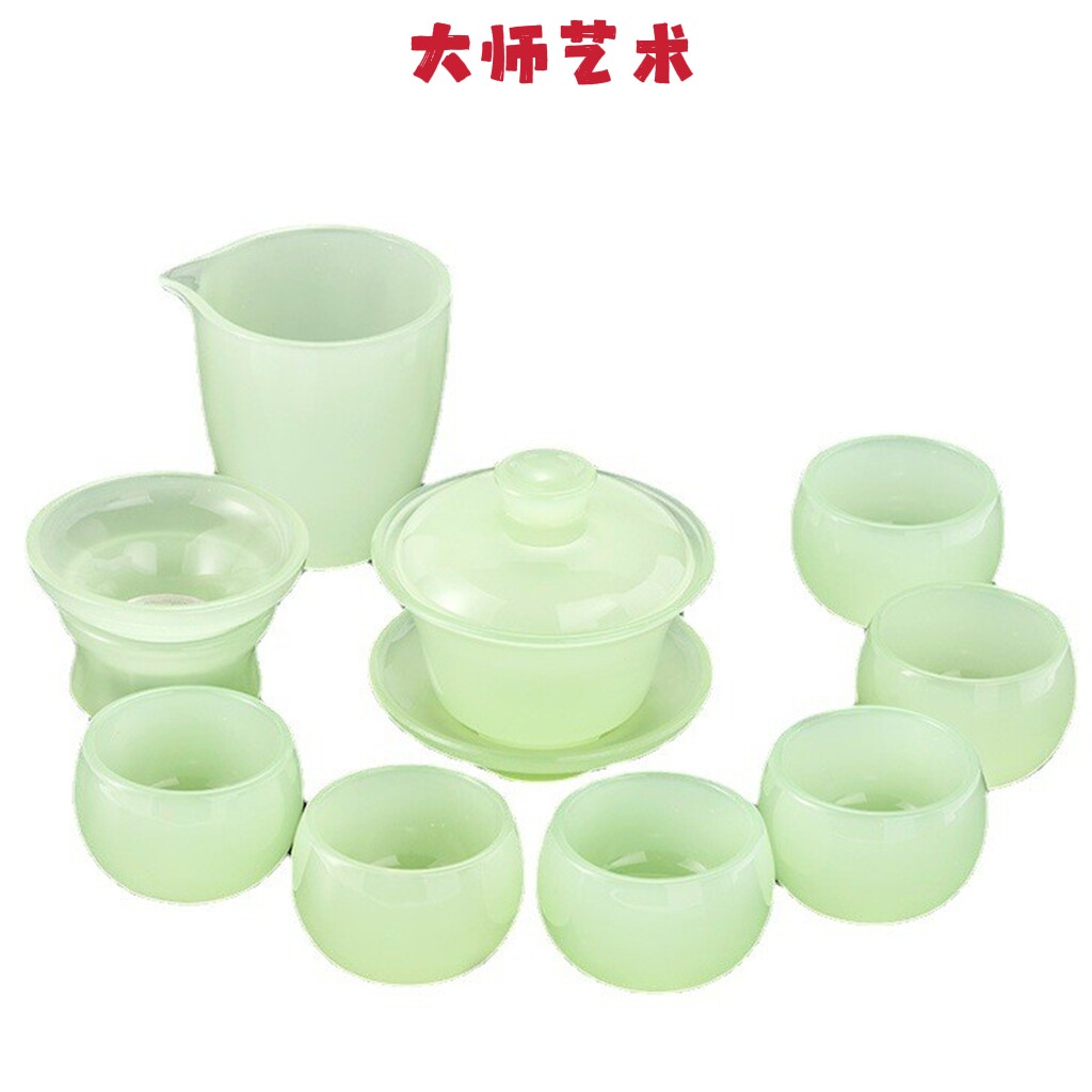 大师艺术高端古法琉璃功夫茶具高档岫青玉瓷泡茶盖碗茶壶主人杯