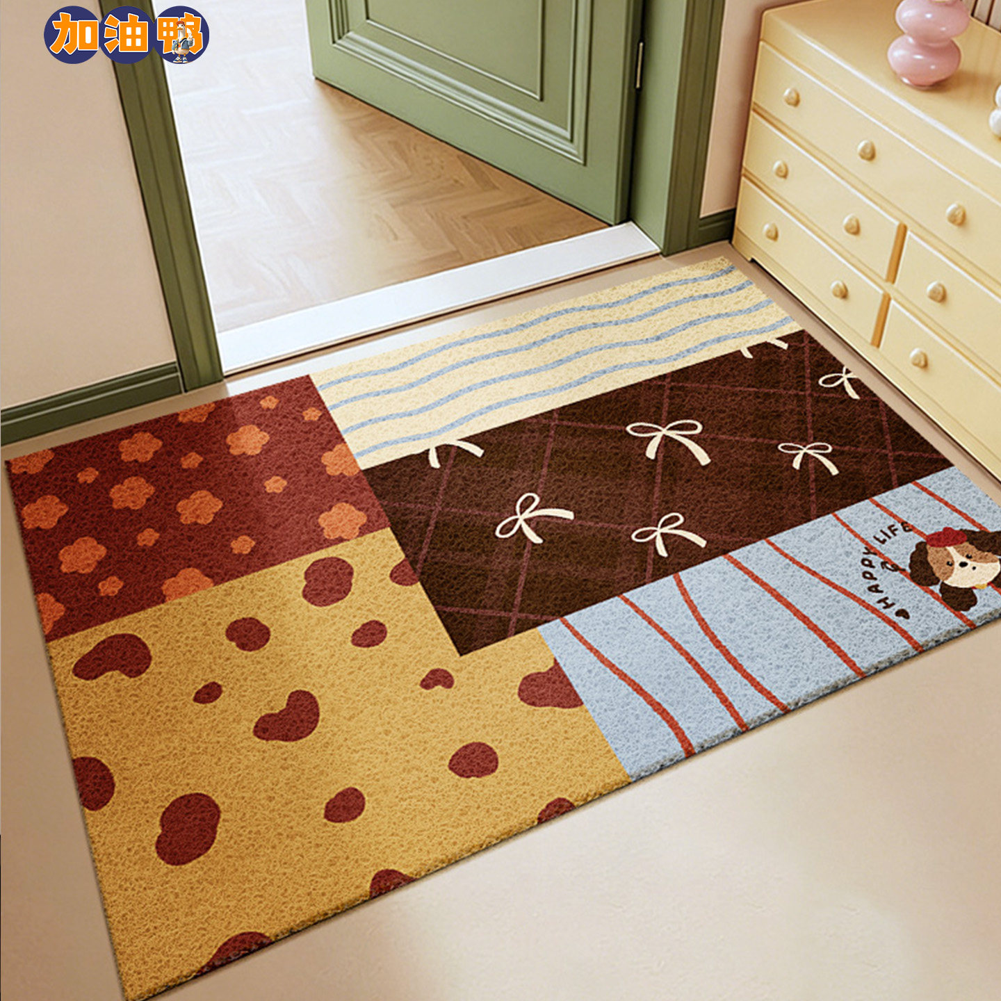 卡通地垫入户门垫多巴胺进门防滑脚踏垫家用玄关耐脏丝圈耐磨地毯,居家布艺,入户地垫,淘宝优惠券,粉丝福利购,淘宝优惠卷