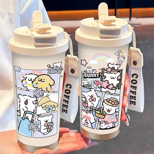 保温杯鲜花线条小狗学生专用