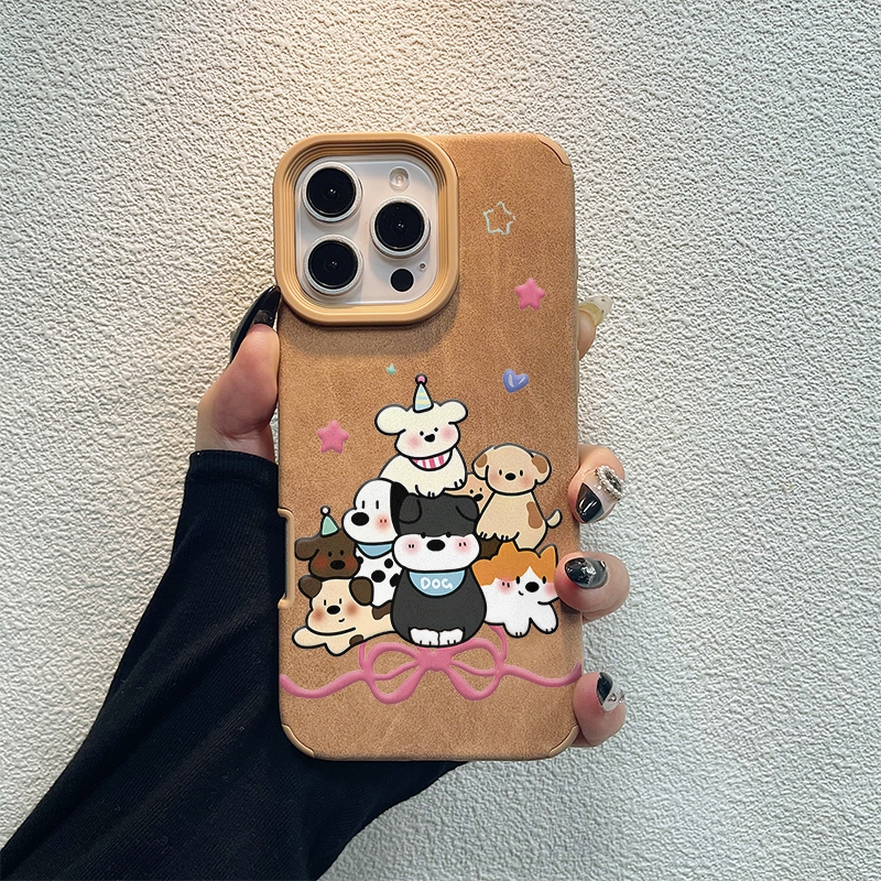 派对小狗适用苹果16promax手机壳iPhone15pro适用荣耀200硅胶13Pro秋冬美拉德贴皮软套适用华为P70保护套