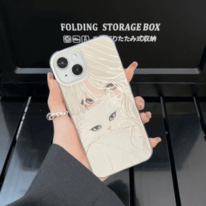 白猫银发女孩适用15苹果16promax手机壳iphone141211红米k70小米荣耀8090novaP50保护套3040华为pura70mate60