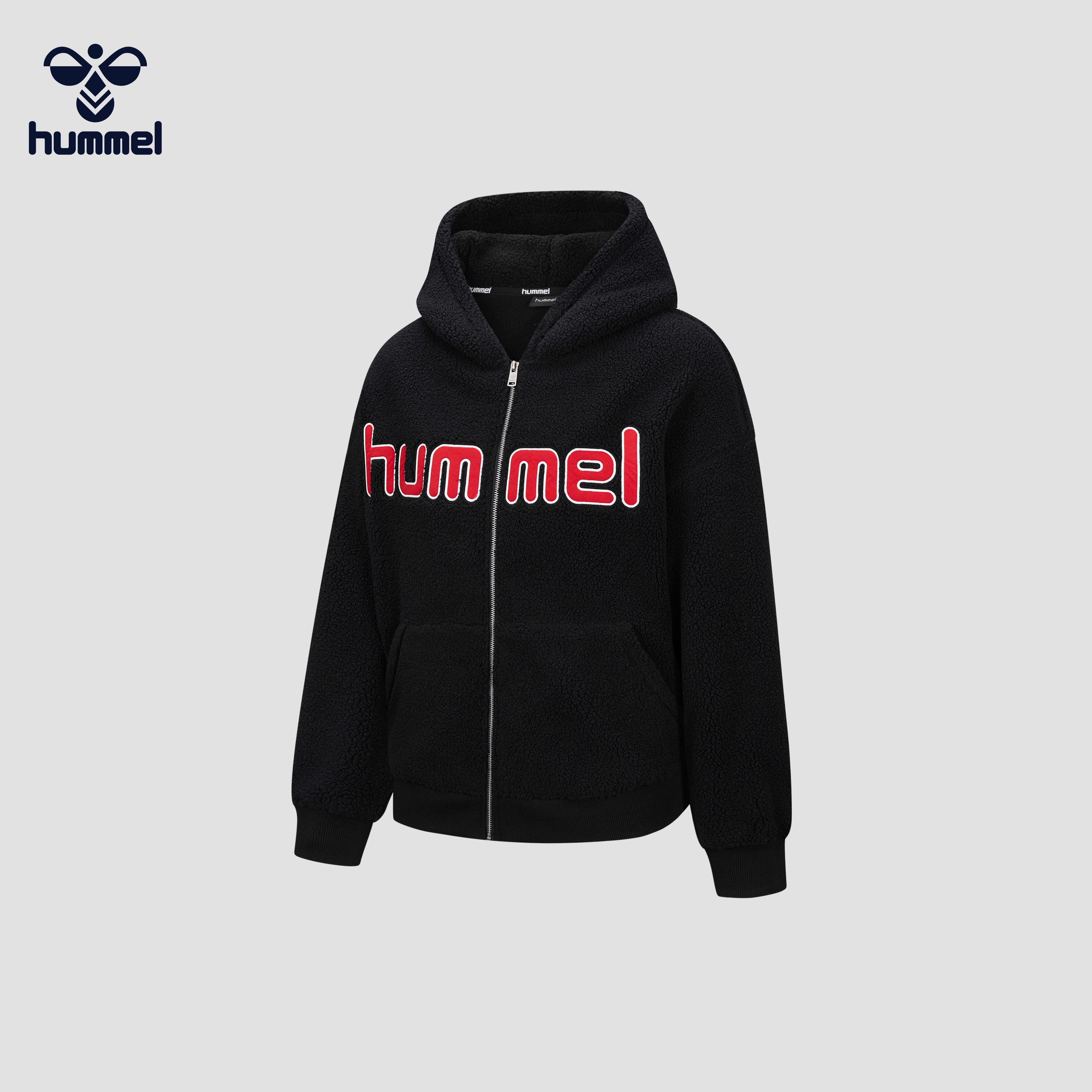 hummel秋冬连帽仿羊羔绒情侣外套