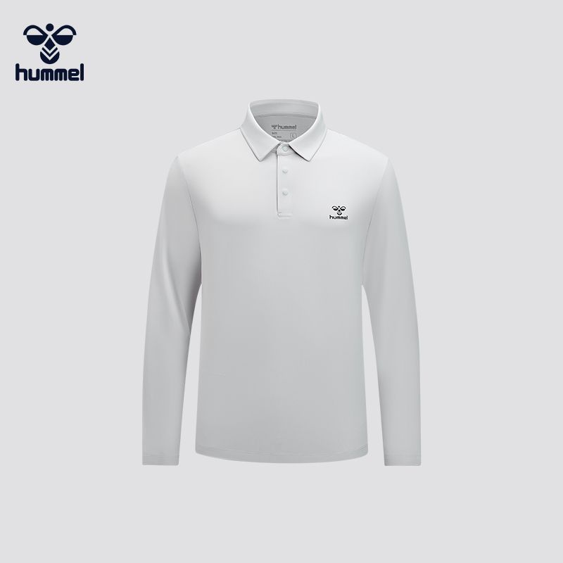 HUMMEL男士长袖纯色翻领Polo衫