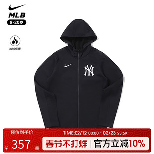 Nike MLB联名加绒外套洋基NY连帽拉链外套卫衣男女款