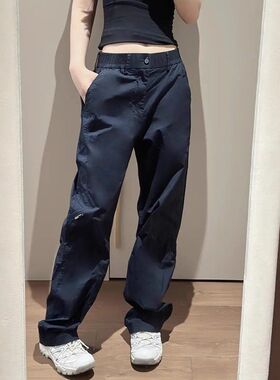 藏蓝色小众贴标休闲运动裤设计感美式复古解构弹力伞兵潮男裤