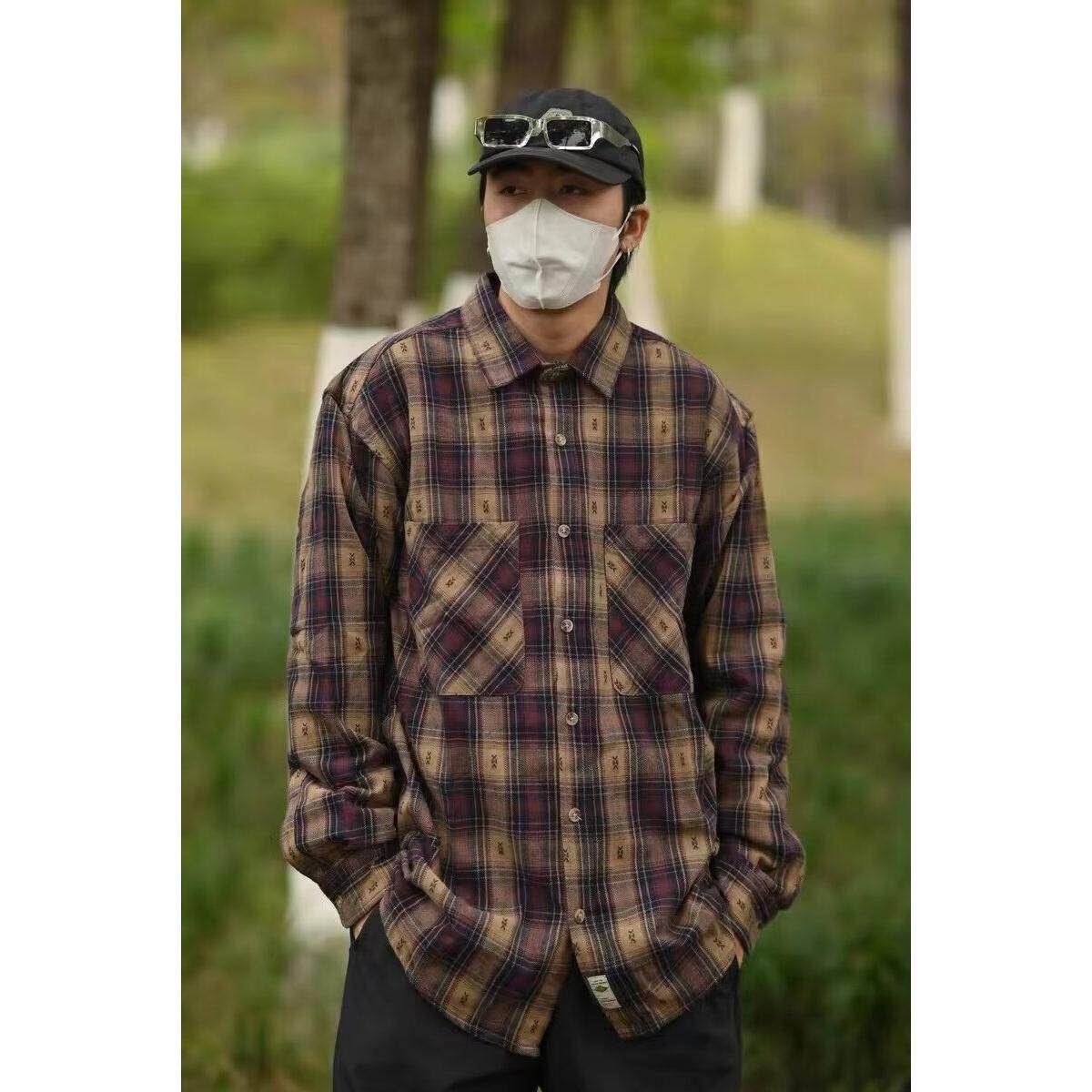 春秋季港风格子长袖衬衫男女高级感休闲百搭上衣外套衬衣情侣