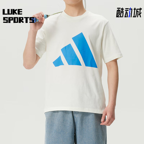 Adidas/阿迪达斯正品圆领短袖T恤新款男白蓝色经典短袖T恤KC0920