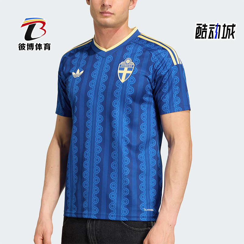 Adidas/阿迪达斯正品新款男蓝黄色足球V领足球经典短袖球衣JM5810
