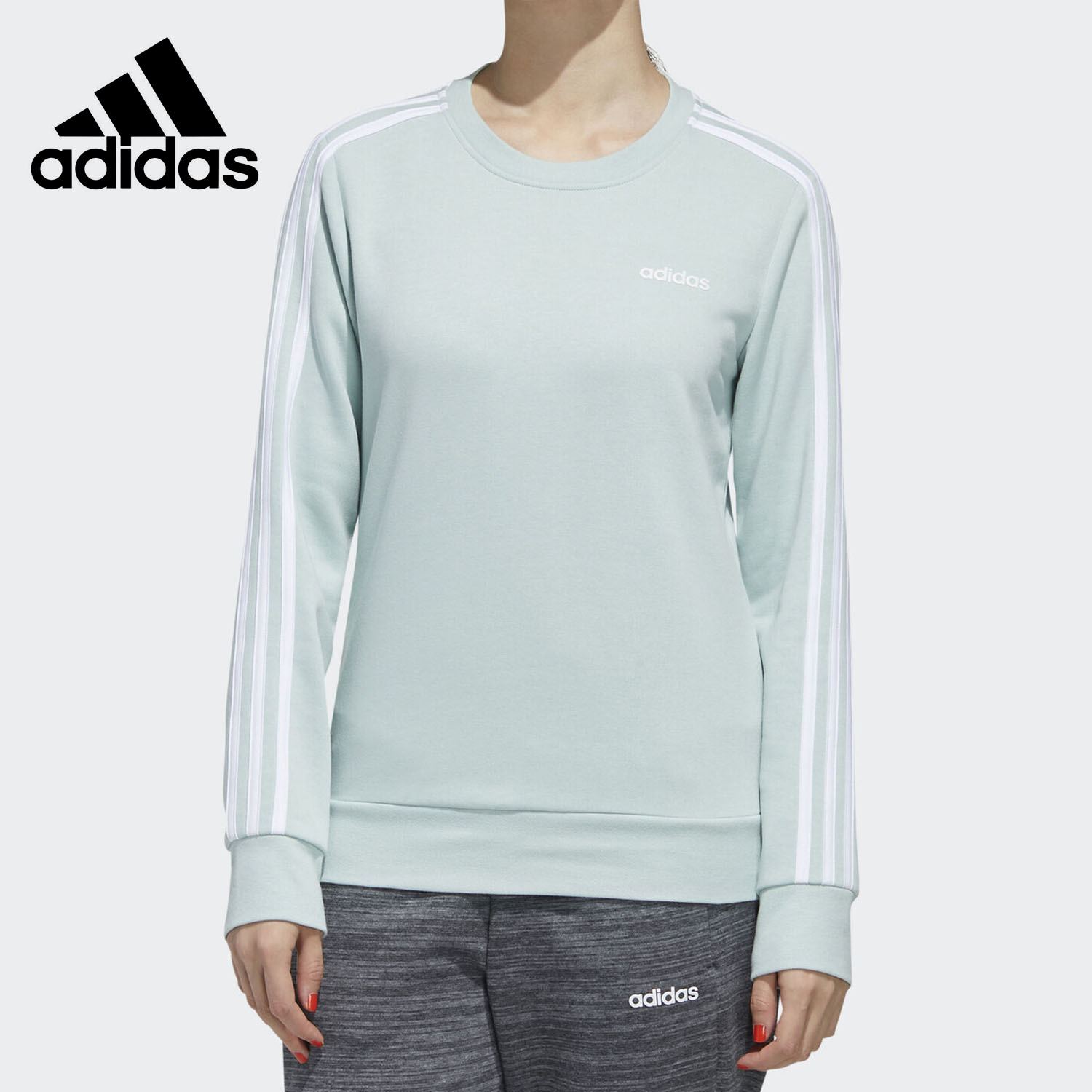 Adidas/阿迪达斯正品三条纹休闲运动女子针织圆领卫衣FL9205