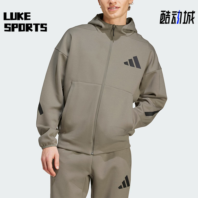 阿迪达斯男士连帽宽松短款外套