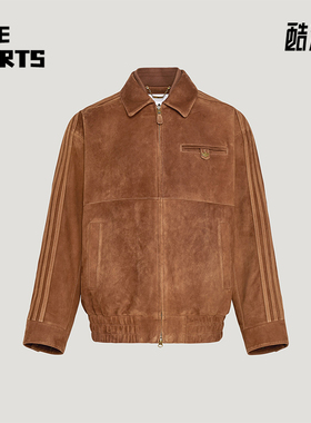 Adidas/阿迪达斯正品三叶草男士翻领复古宽松休闲皮革夹克KV5939