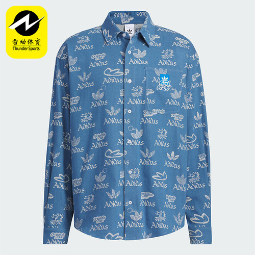 Adidas/阿迪达斯正品三叶草男士宽松翻领满印经典时尚衬衫JN1662