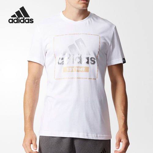 Adidas/阿迪达斯正品男子大LOGO 印花休闲运动短袖T恤 CD1080