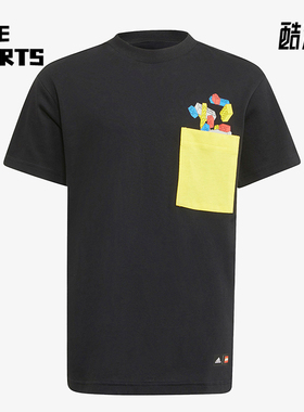 Adidas/阿迪达斯正品夏季新款小童拼接宽松印花短袖H46684