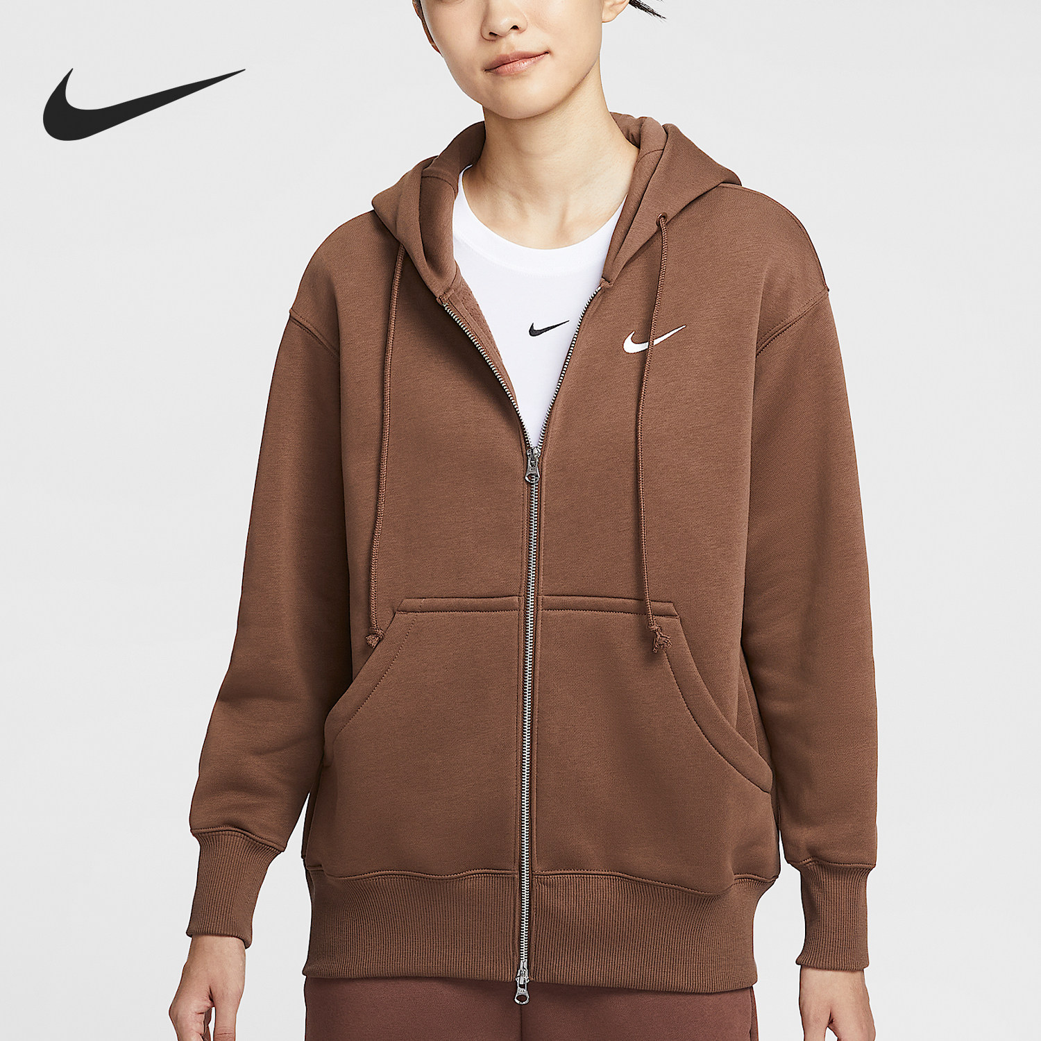 Nike/耐克正品2025冬季女士宽松拉链加绒连帽外套DQ5759-265