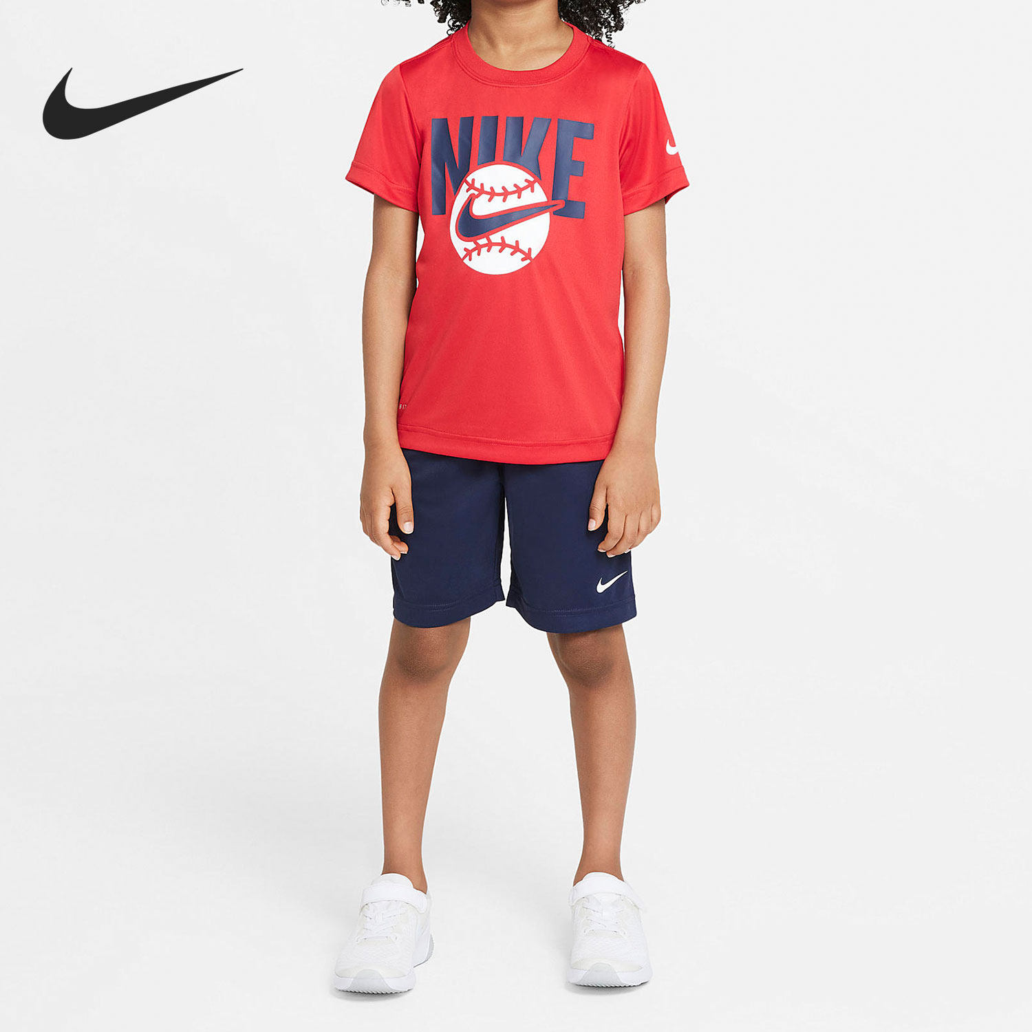 Nike/耐克正品运动舒适小童透气圆领短袖短裤套装CK4019-451