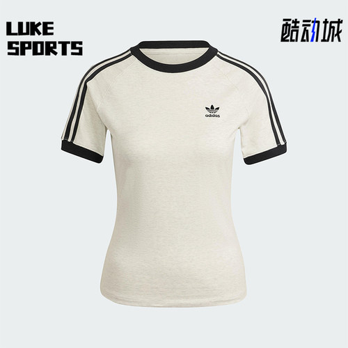 Adidas/阿迪达斯正品三叶草女士印花圆领经典套头修身短袖IR8104