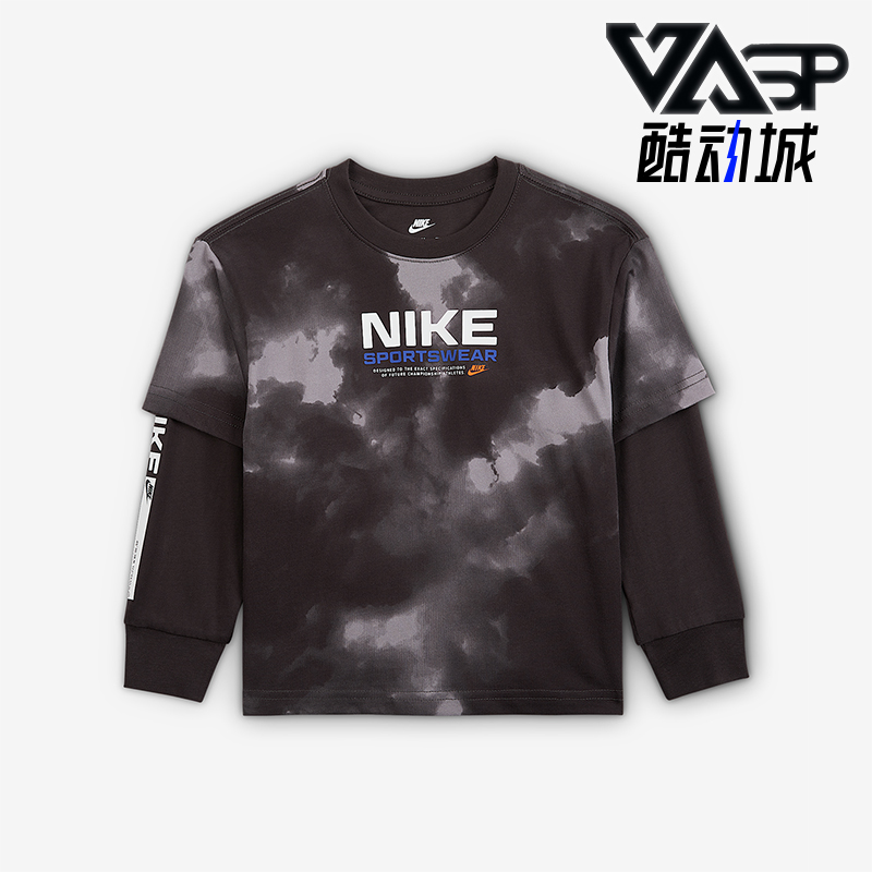 Nike/耐克正品2025小童圆领时尚印花假两件运动长袖IO2759-070