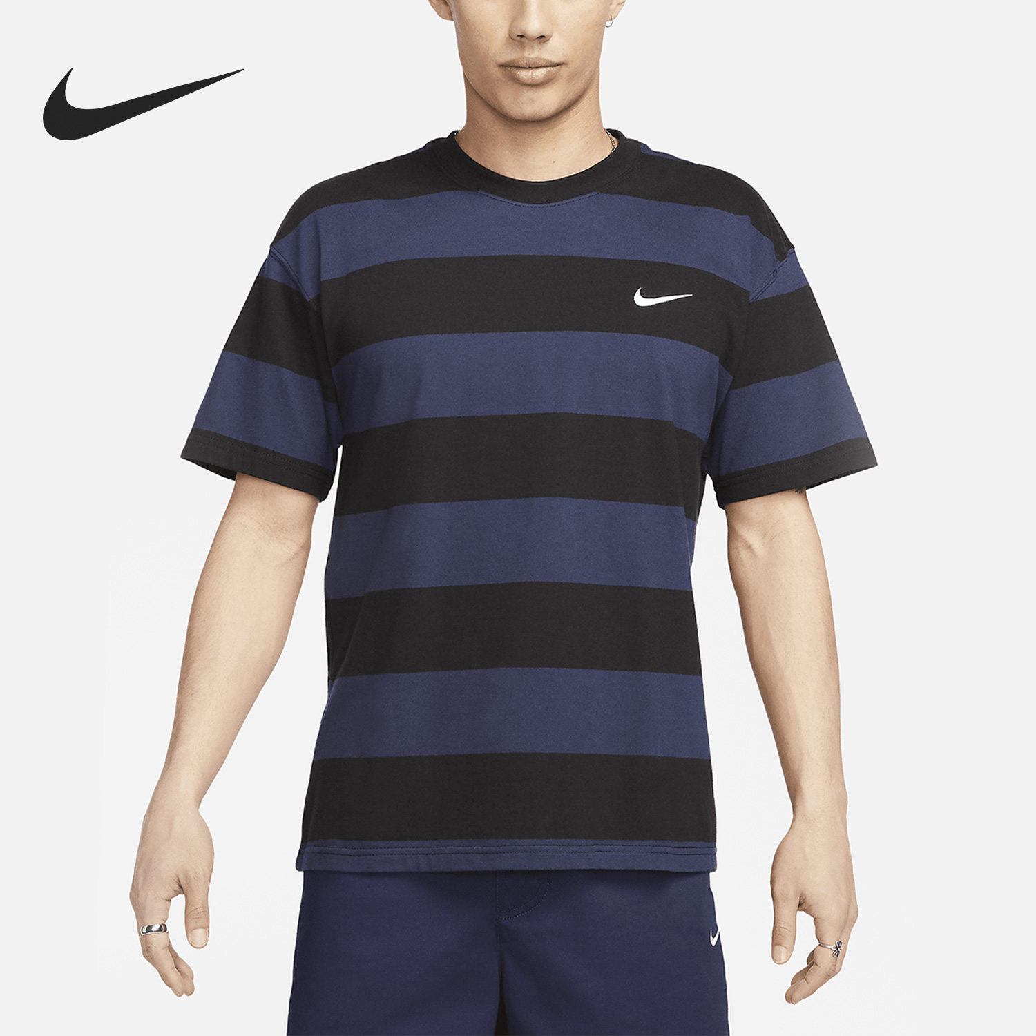 Nike/耐克正品2023夏新款条纹宽松透气男子运动T恤FB8151-410