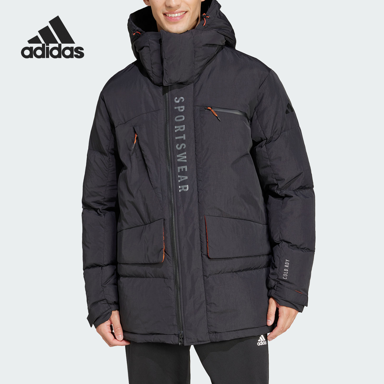 阿迪达斯男士连帽户外宽松羽绒服