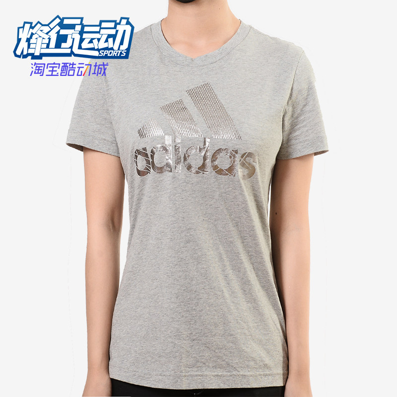 Adidas/阿迪达斯正品2025女士日常圆领透气LOGO印花短袖T恤DV3030