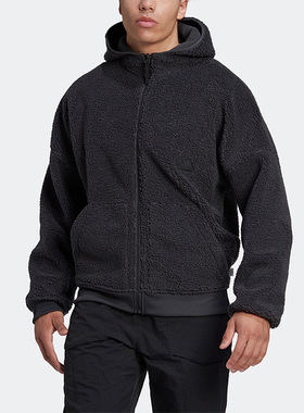Adidas/阿迪达斯正品两面穿新款男子摇粒绒羊羔绒连帽外套HG2076