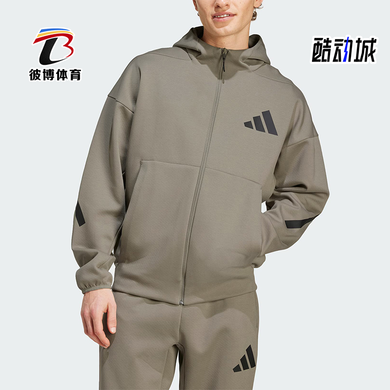 阿迪达斯男士连帽宽松短款外套