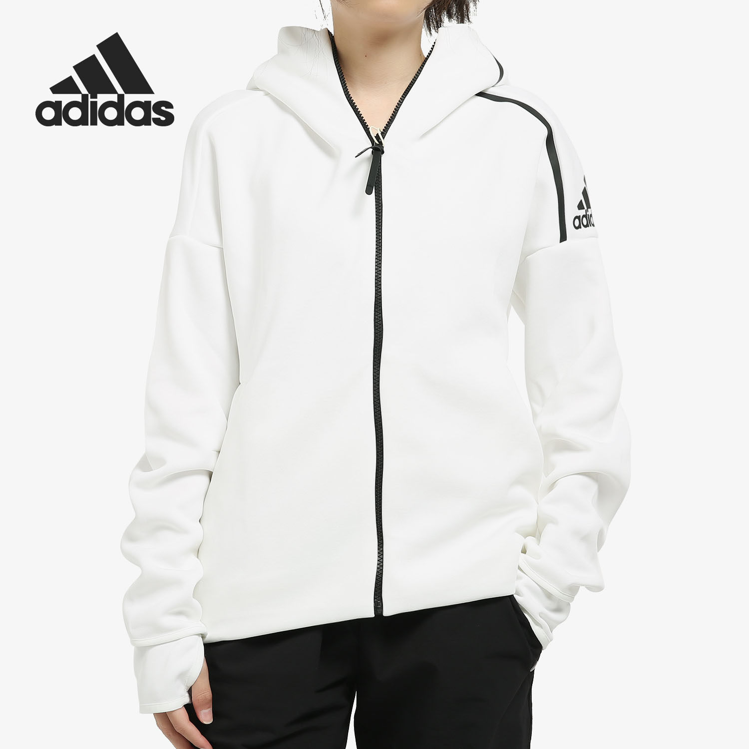 Adidas/阿迪达斯正品女子春季新款运动服休闲连帽夹克 EK4324