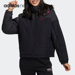 女子保暖连帽三条纹运动棉服GP5494 NEO 阿迪达斯官方正品 Adidas