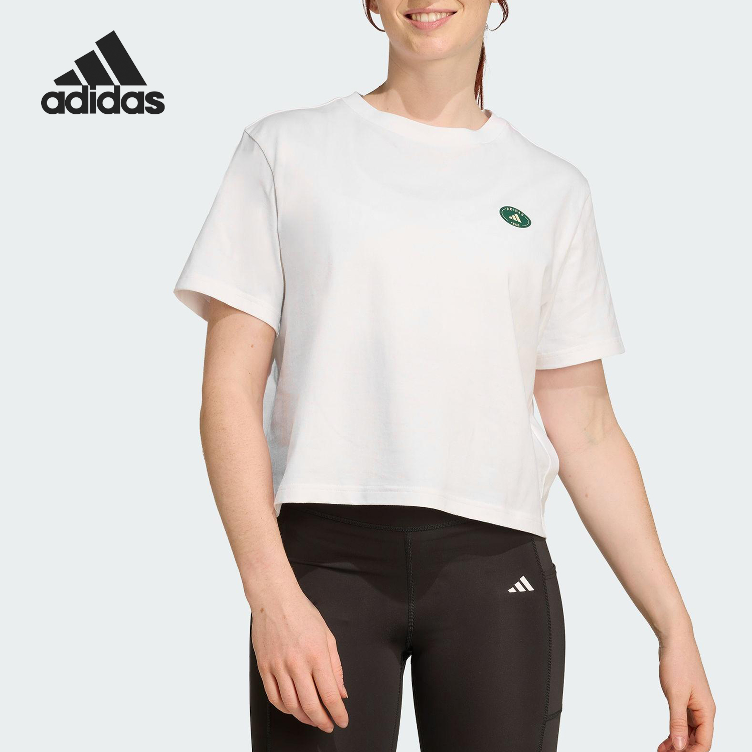 Adidas/阿迪达斯官方正品2025女士宽松印花训练运动短袖KB9774