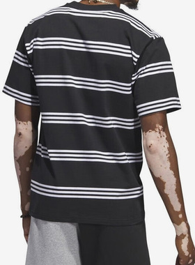 Adidas/阿迪达斯官方正品三叶草新款男士条纹透气短袖T恤IL4703
