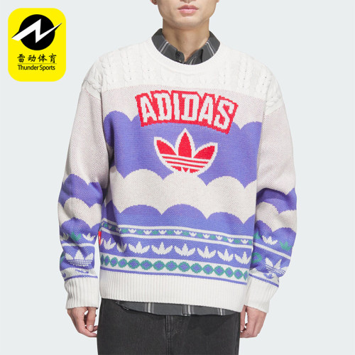 Adidas/阿迪达斯正品三叶草男女款宽松圆领套头毛衣JL8366