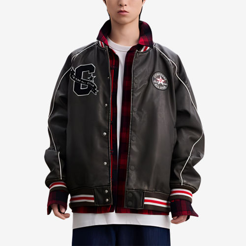 Converse/匡威正品2025新款男士立领单排扣皮质夹克10028110-A01
