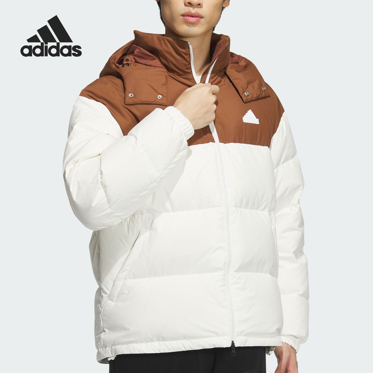 Adidas/阿迪达斯正品新款男女连帽保暖宽松拼接羽绒服JM9139