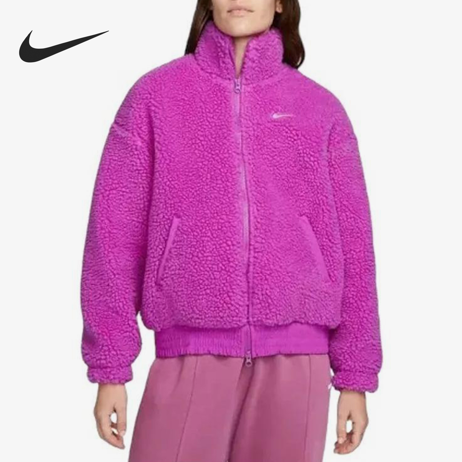 Nike/耐克正品冬季女士立领短款羊羔绒宽松外套DR5629-551